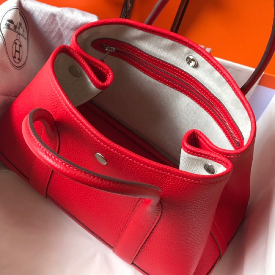 Hermes Garden Party 36cm Tote Handbag In Red Clemence Leather